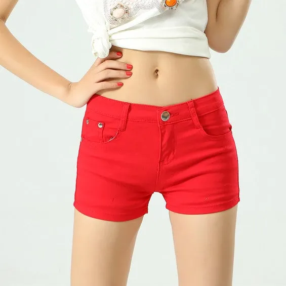 Stylish Casual Hotties' Mid Waist Denim Shorts Candy Color