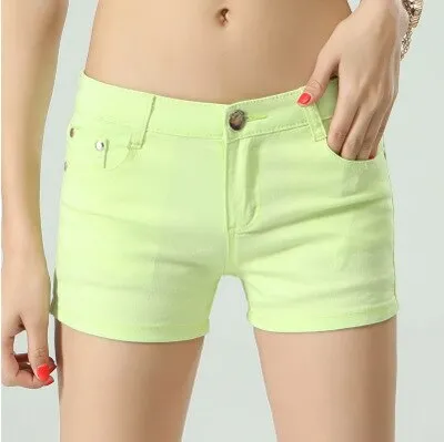 Stylish Casual Hotties' Mid Waist Denim Shorts Candy Color