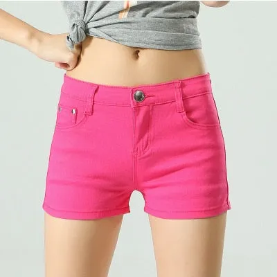 Stylish Casual Hotties' Mid Waist Denim Shorts Candy Color