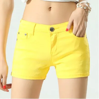 Stylish Casual Hotties' Mid Waist Denim Shorts Candy Color
