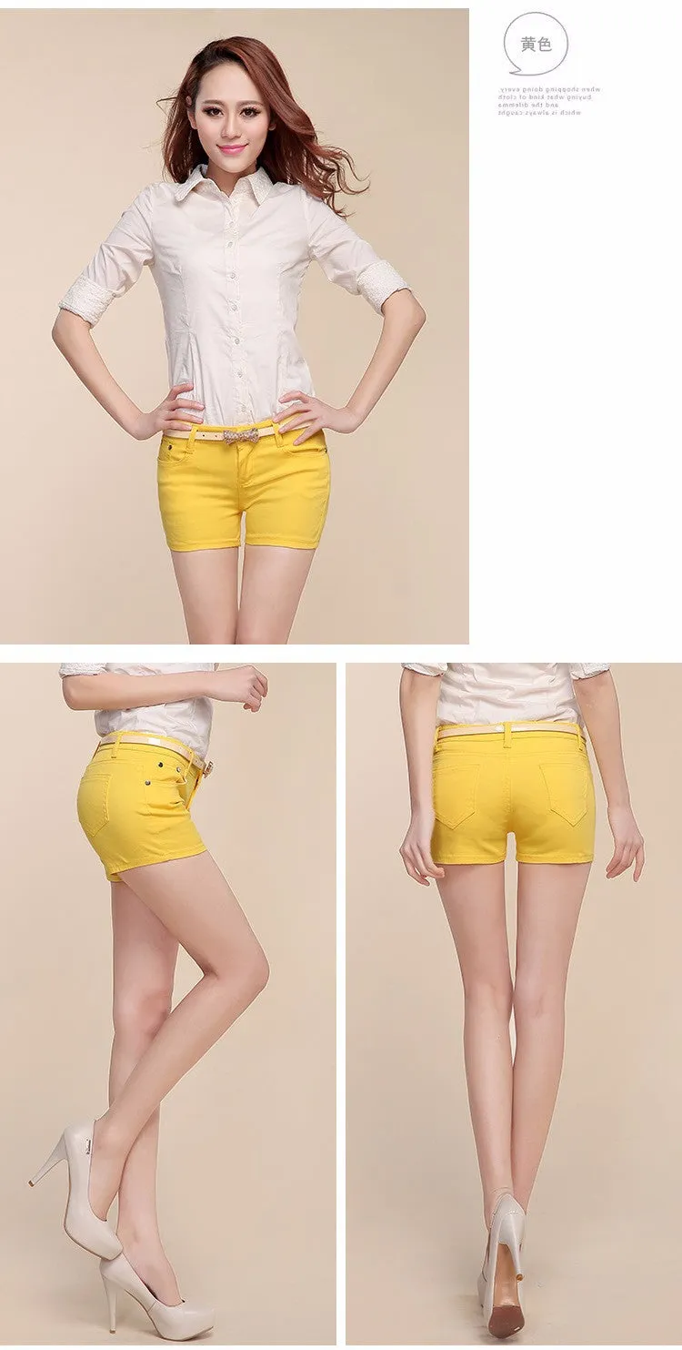 Stylish Casual Hotties' Mid Waist Denim Shorts Candy Color