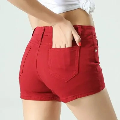 Stylish Casual Hotties' Mid Waist Denim Shorts Candy Color
