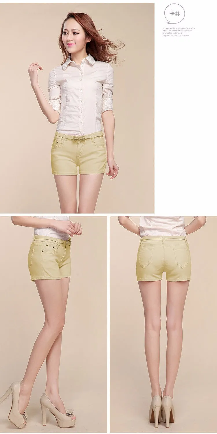 Stylish Casual Hotties' Mid Waist Denim Shorts Candy Color