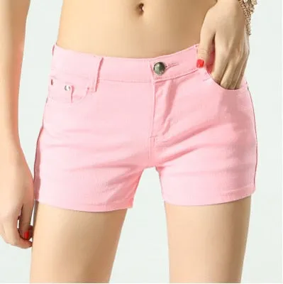 Stylish Casual Hotties' Mid Waist Denim Shorts Candy Color
