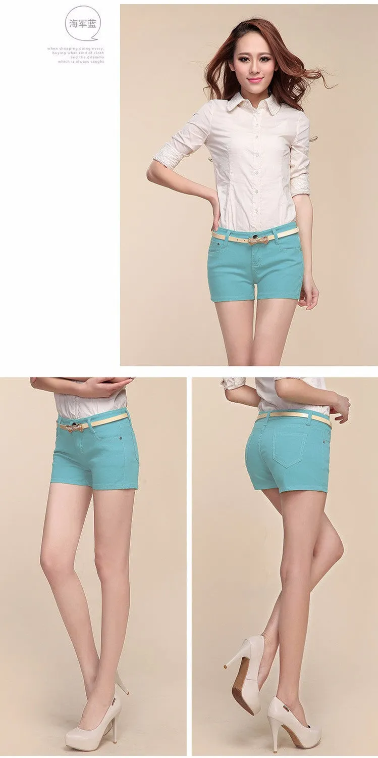 Stylish Casual Hotties' Mid Waist Denim Shorts Candy Color