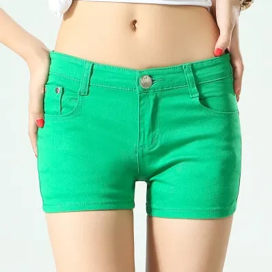 Stylish Casual Hotties' Mid Waist Denim Shorts Candy Color