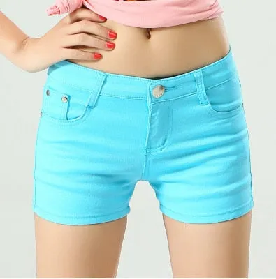 Stylish Casual Hotties' Mid Waist Denim Shorts Candy Color