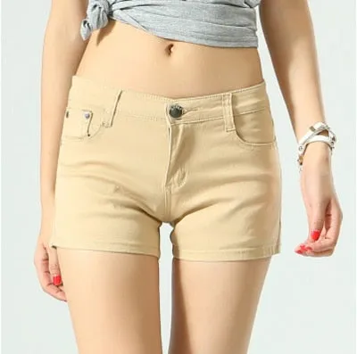 Stylish Casual Hotties' Mid Waist Denim Shorts Candy Color