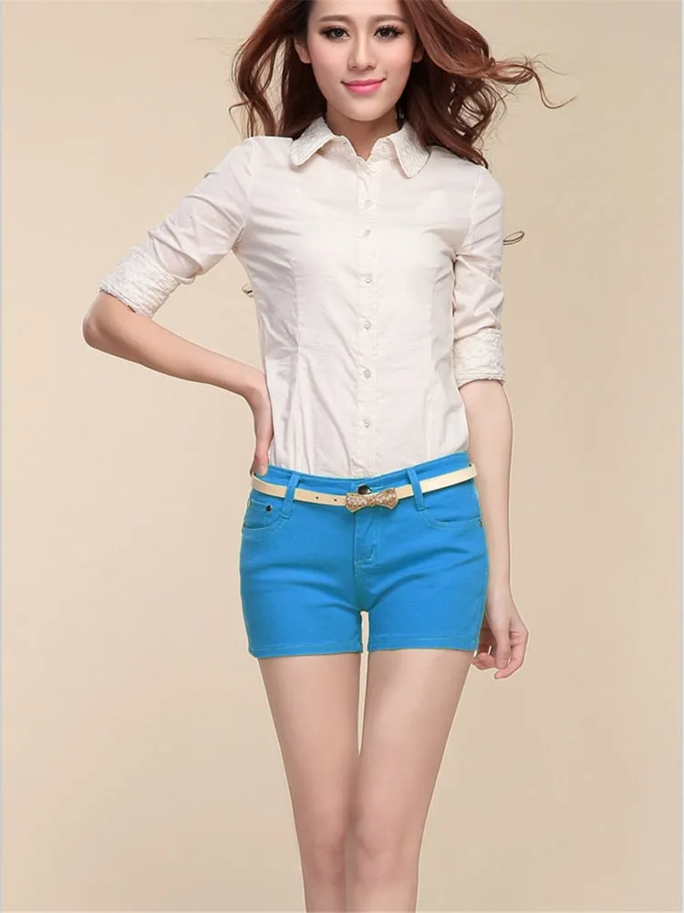 Stylish Casual Hotties' Mid Waist Denim Shorts Candy Color