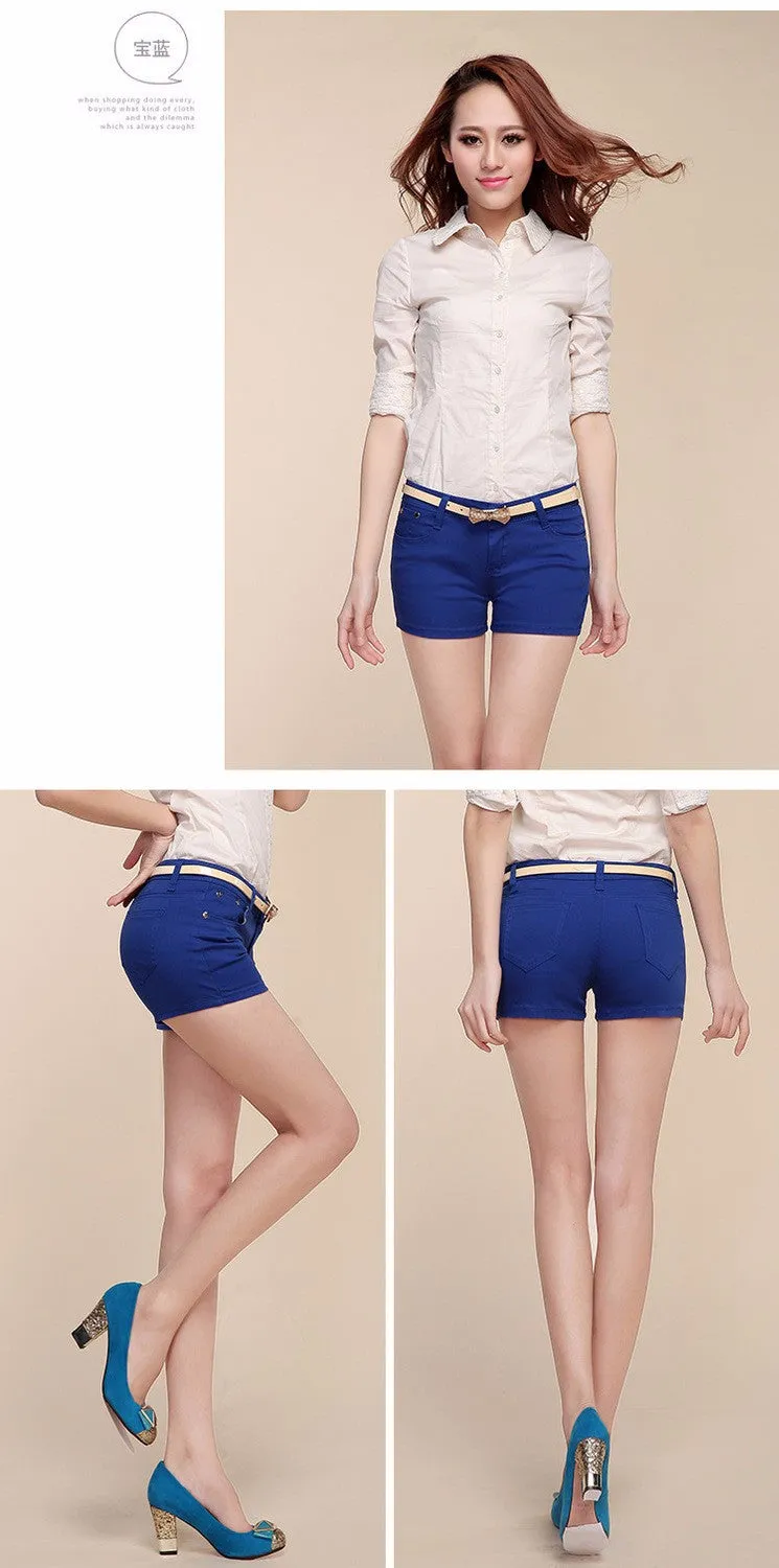 Stylish Casual Hotties' Mid Waist Denim Shorts Candy Color