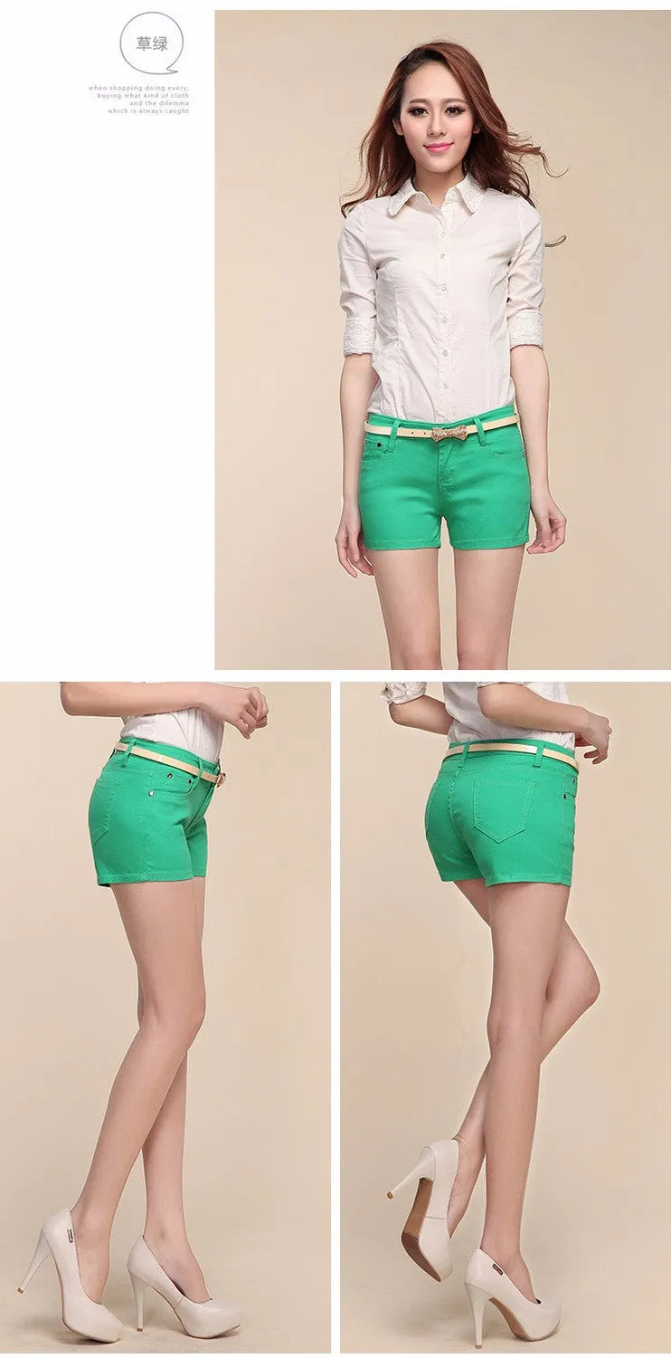 Stylish Casual Hotties' Mid Waist Denim Shorts Candy Color