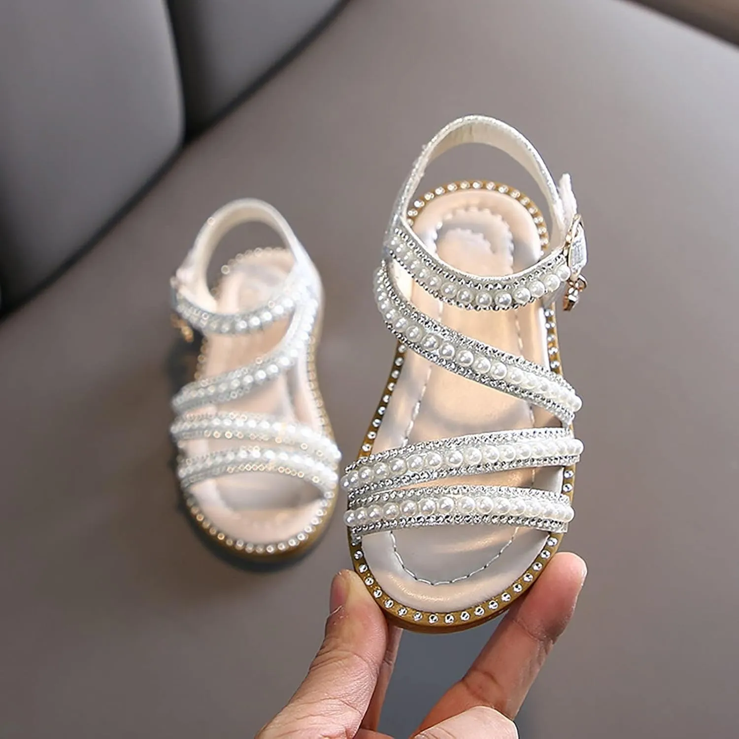 Summer Girls' Sandals Korean Edition Little Girls' Pearl Open Toe Princess Shoes Little Medium And Toddler Girl Slides
