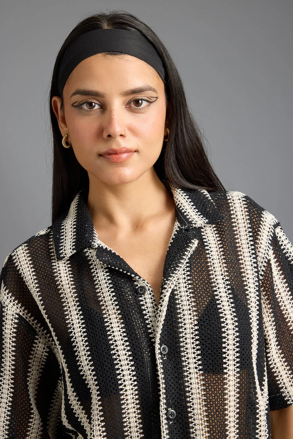 Textured Crochet Women's Shirt- Monochrome