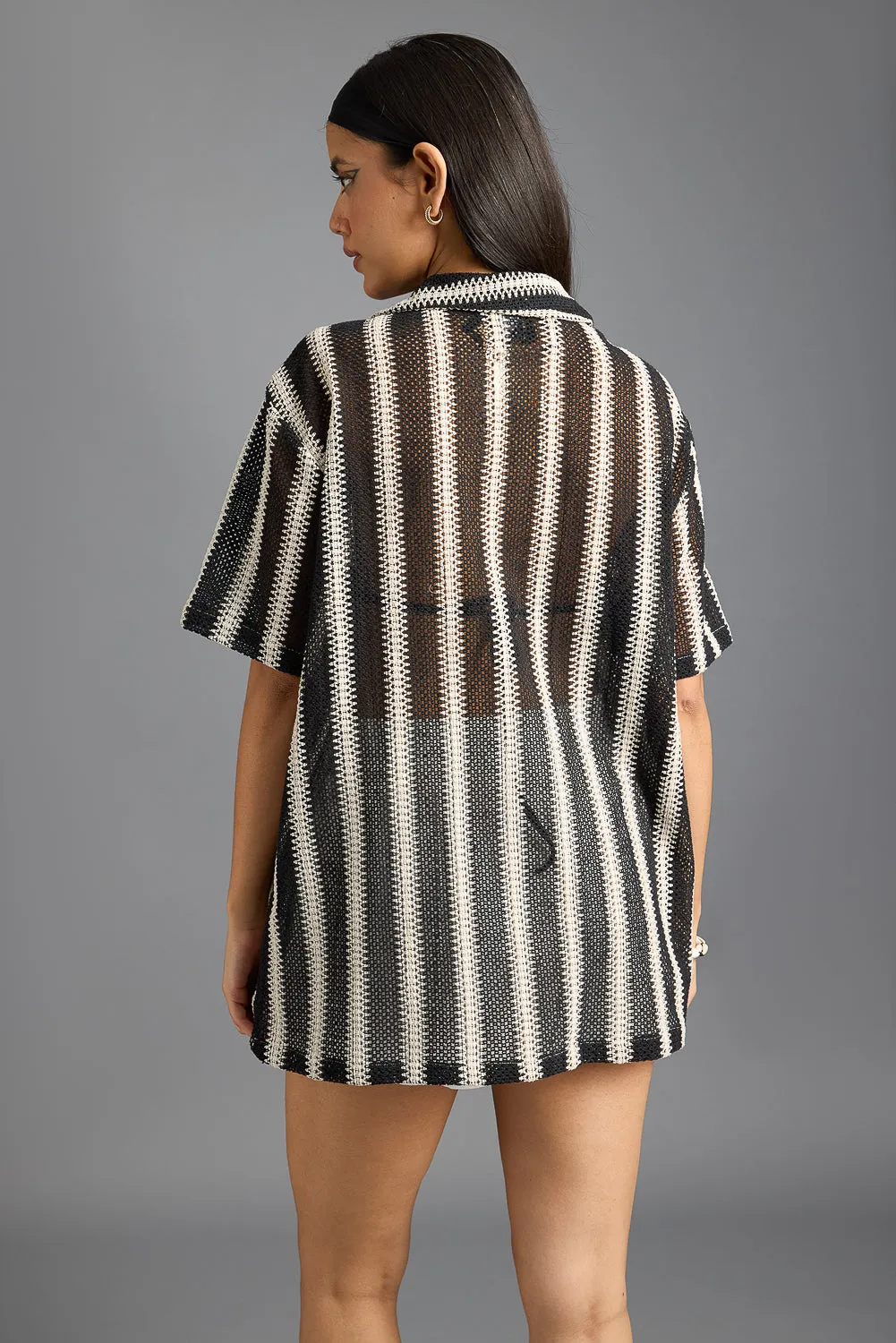 Textured Crochet Women's Shirt- Monochrome