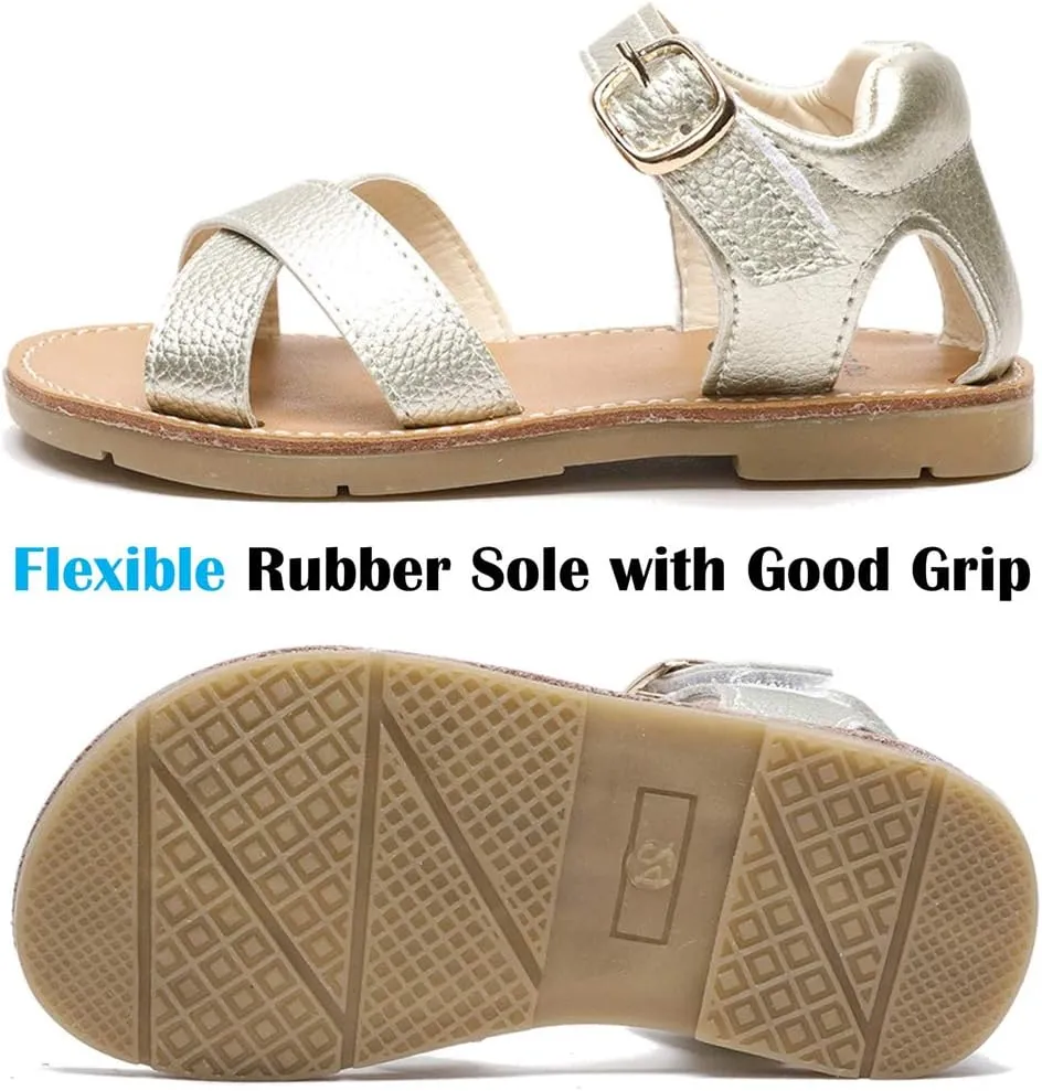 Timatego Baby Toddler Girls Sandals Open Toe T-Strap Infant Princess Dress Flat Shoes Outdoor Summer Sandals for Girls(Toddler/Little Kid)