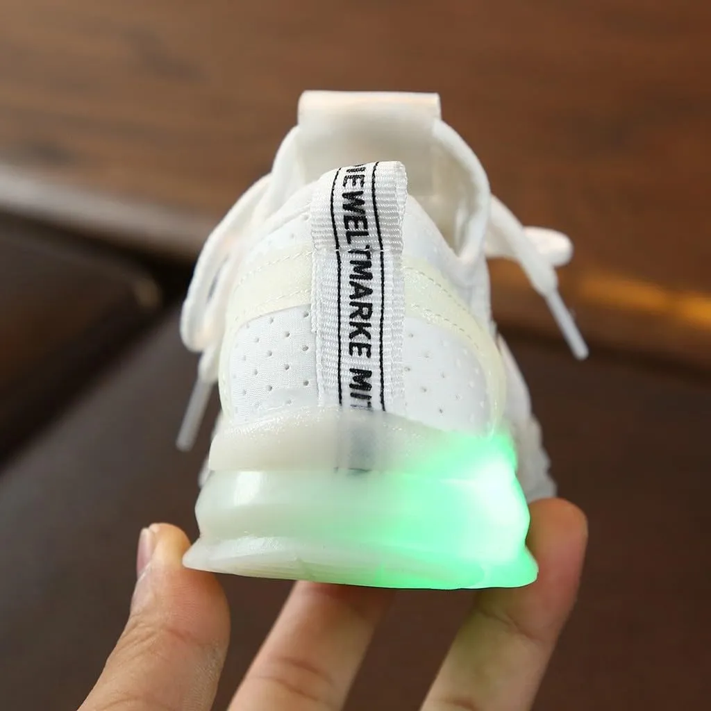 Toddler Baby Boys Girls Sneakers Casual LED Light Luminous Comfortable Breathable Slip On Lace Up Sport Shoes