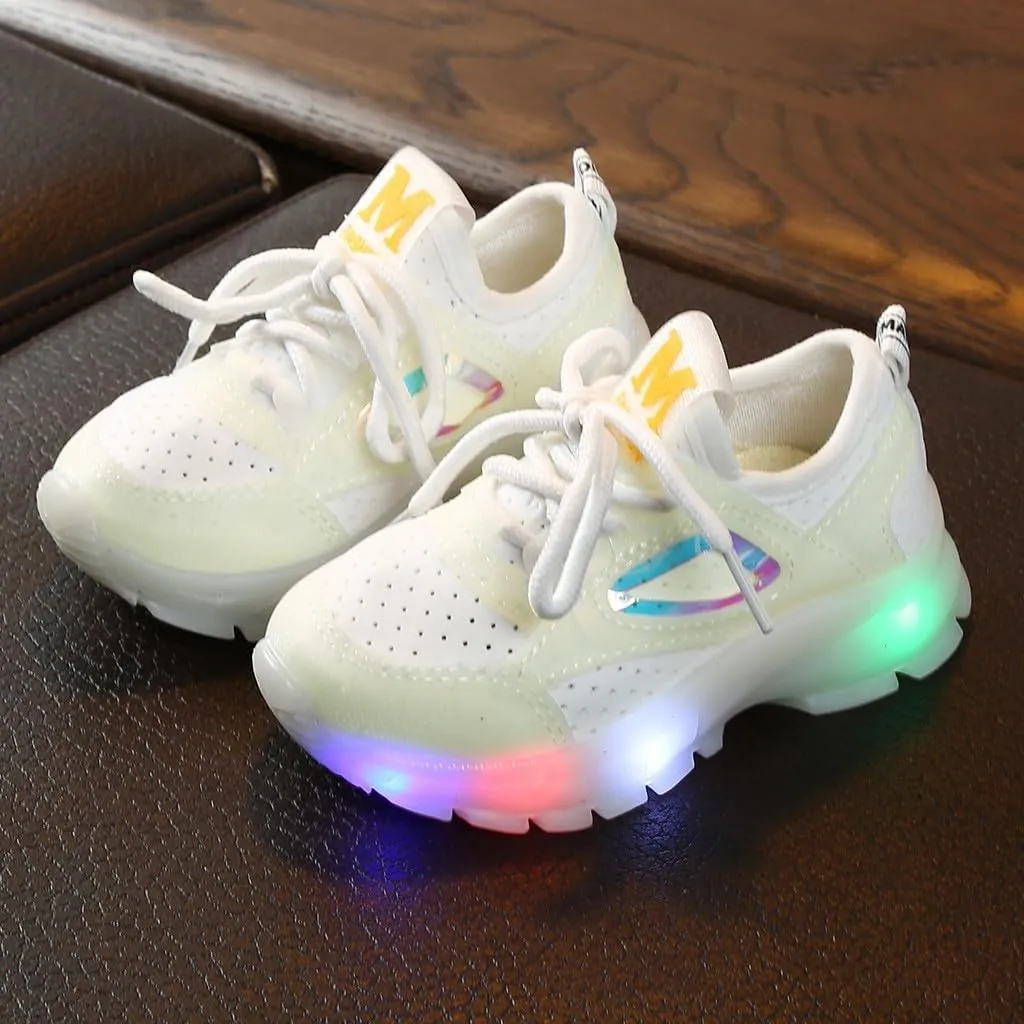 Toddler Baby Boys Girls Sneakers Casual LED Light Luminous Comfortable Breathable Slip On Lace Up Sport Shoes