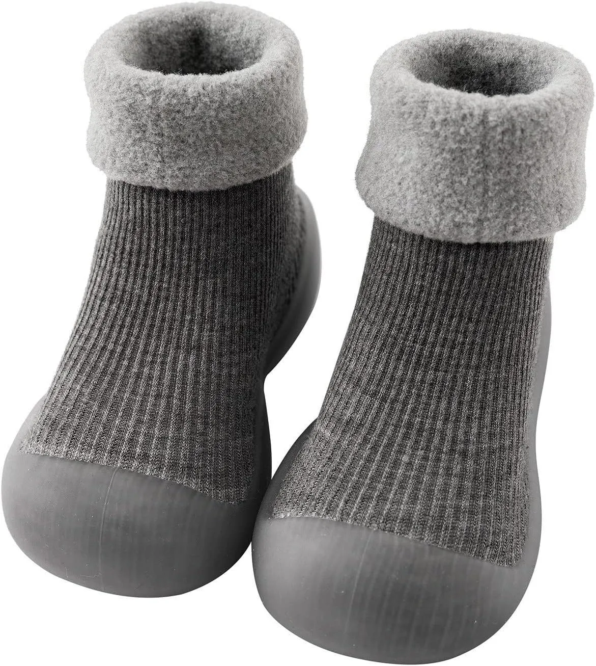 Toddler Baby Boys Girls Sock Shoes Solid Warm Knit Soft Sole Rubber Shoes Woolen Fleece Stocking Long Slipper