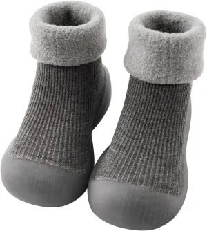 Toddler Baby Boys Girls Sock Shoes Solid Warm Knit Soft Sole Rubber Shoes Woolen Fleece Stocking Long Slipper