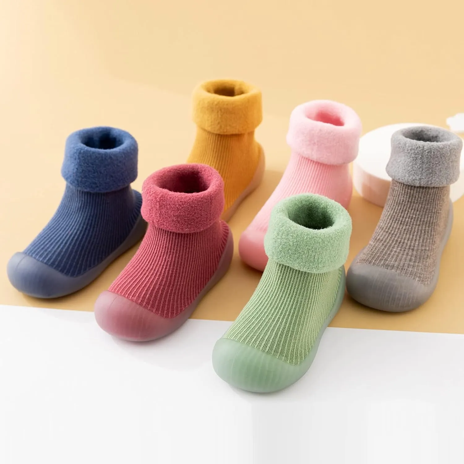 Toddler Baby Boys Girls Solid Warm Knit Soft Sole Rubber Shoes Stocking Warm Shoes House Shoes for Kids
