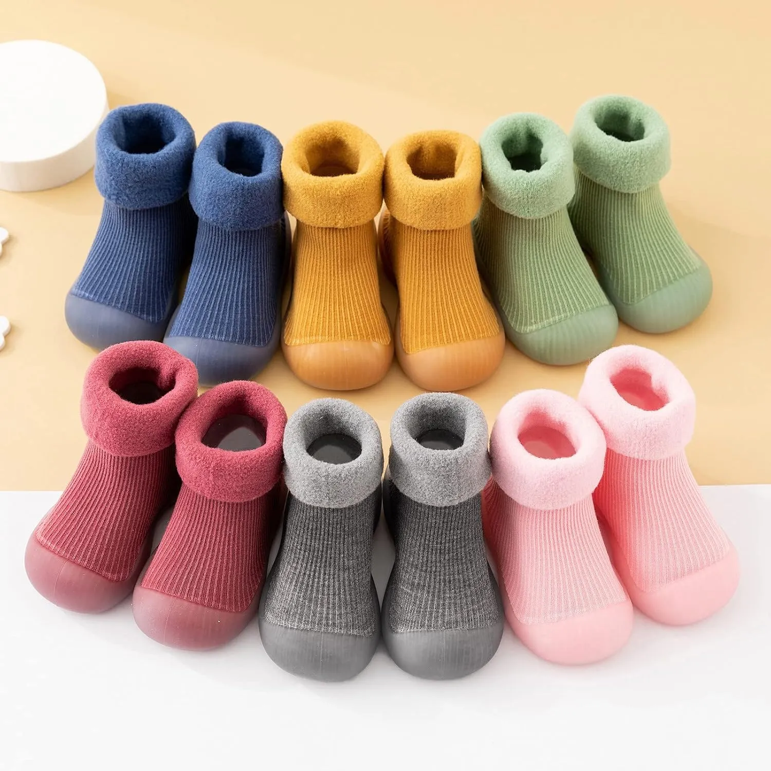 Toddler Baby Boys Girls Solid Warm Knit Soft Sole Rubber Shoes Stocking Warm Shoes House Shoes for Kids