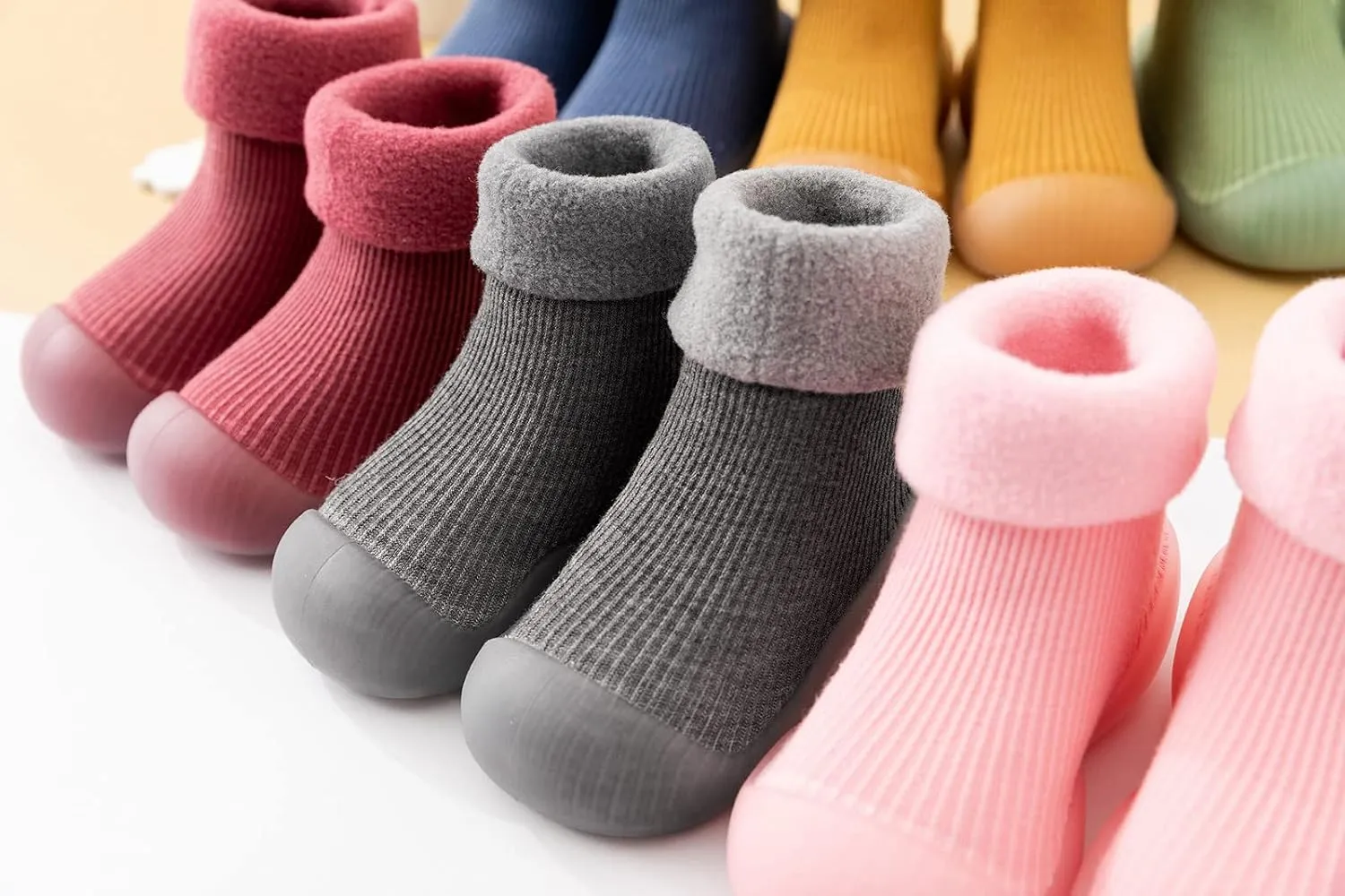 Toddler Baby Boys Girls Solid Warm Knit Soft Sole Rubber Shoes Stocking Warm Shoes House Shoes for Kids