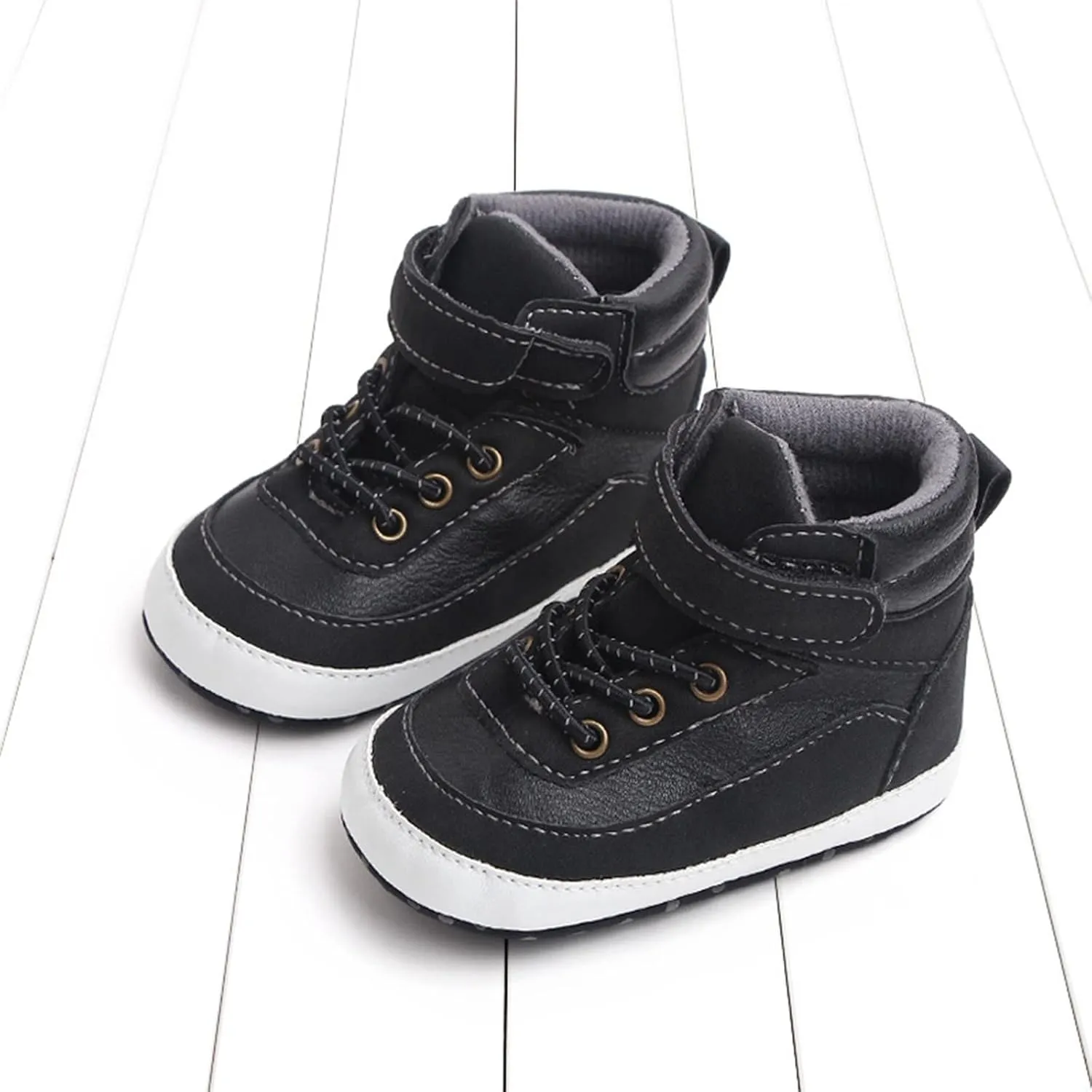 Toddler Baby High Tops Ankle Sneakers Infant Boys Girls PU Leather Soft Anti-Slip Sole Prewalker First Walking Shoes