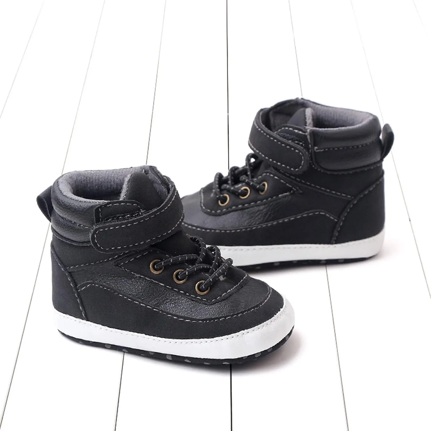 Toddler Baby High Tops Ankle Sneakers Infant Boys Girls PU Leather Soft Anti-Slip Sole Prewalker First Walking Shoes