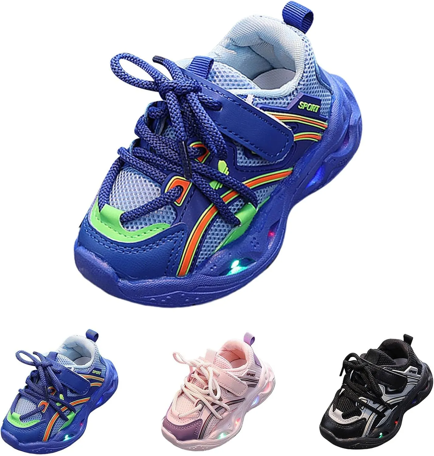 Toddler Baby LED Light Shoes Kids Boys Girls Non Slip Breathable Wide Mesh Sneakers Fashion Casual Sports Shoes