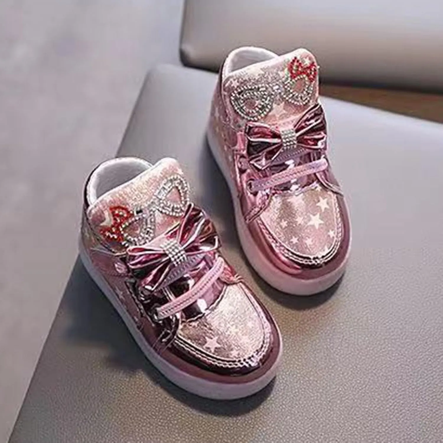 Toddler Baby Light Up Shoes Kids Girls Non Slip Glitter High Top Sneakers Fashion Child Flashing Mesh Wide Sport Shoes