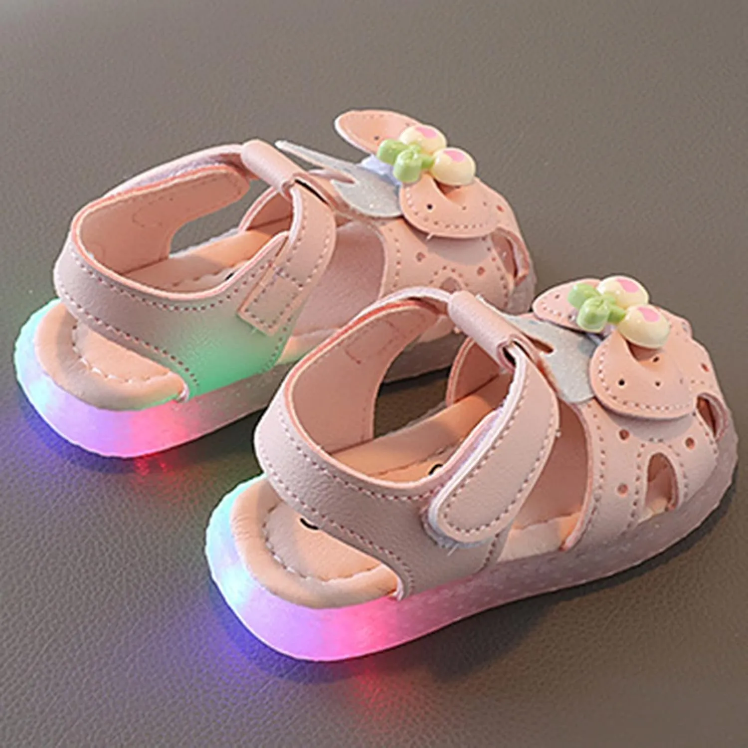 Toddler Boys Girls Light Up Sandals Baby Open Toe Soft Sole Ankle Strap Flower Comfortable Dress Rome Shoes