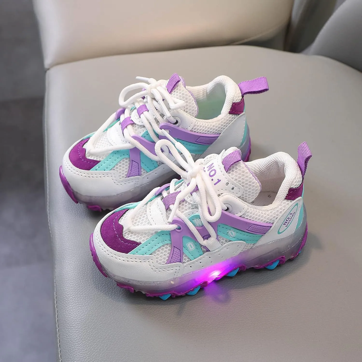 Toddler Children Boys Girls Led Tennis Shoes Sneakers for 1-6 Years Old Kids Mesh Letter Led Light Up Running Shoes