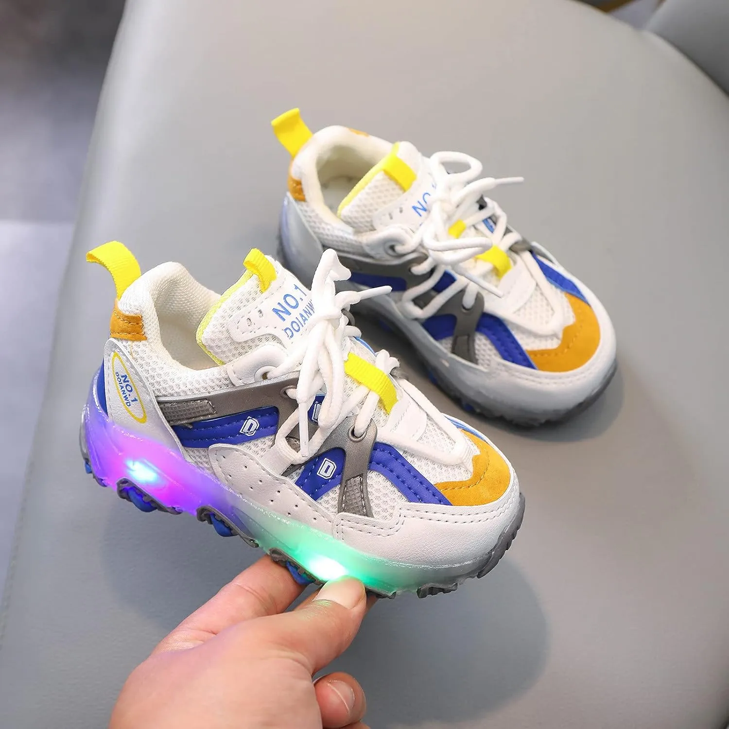 Toddler Children Boys Girls Led Tennis Shoes Sneakers for 1-6 Years Old Kids Mesh Letter Led Light Up Running Shoes