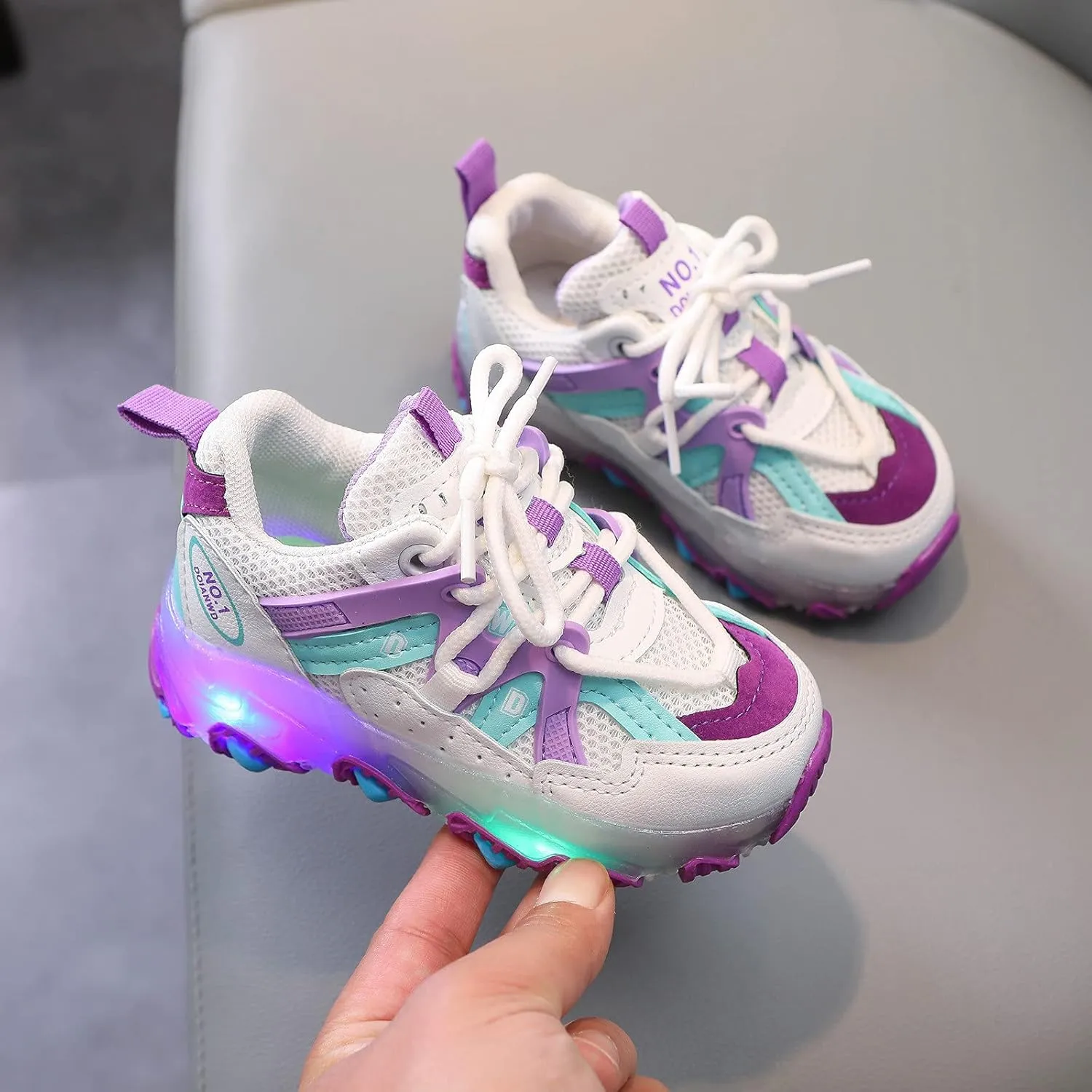 Toddler Children Boys Girls Led Tennis Shoes Sneakers for 1-6 Years Old Kids Mesh Letter Led Light Up Running Shoes