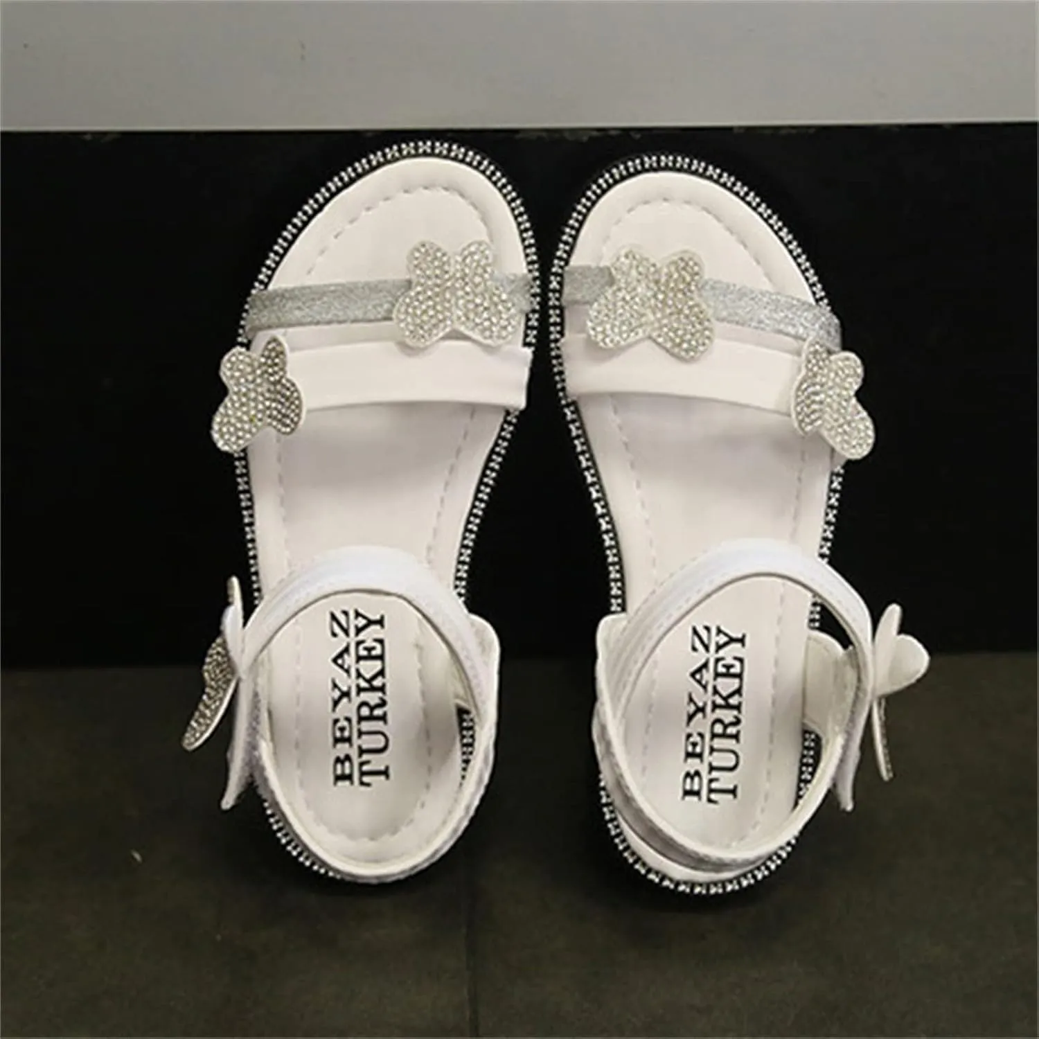 Toddler Girls Butterfly Sandals Summer Outdoor Closed Toe Soft Rubber Sole Beach Water Shoes Dress White Shoes