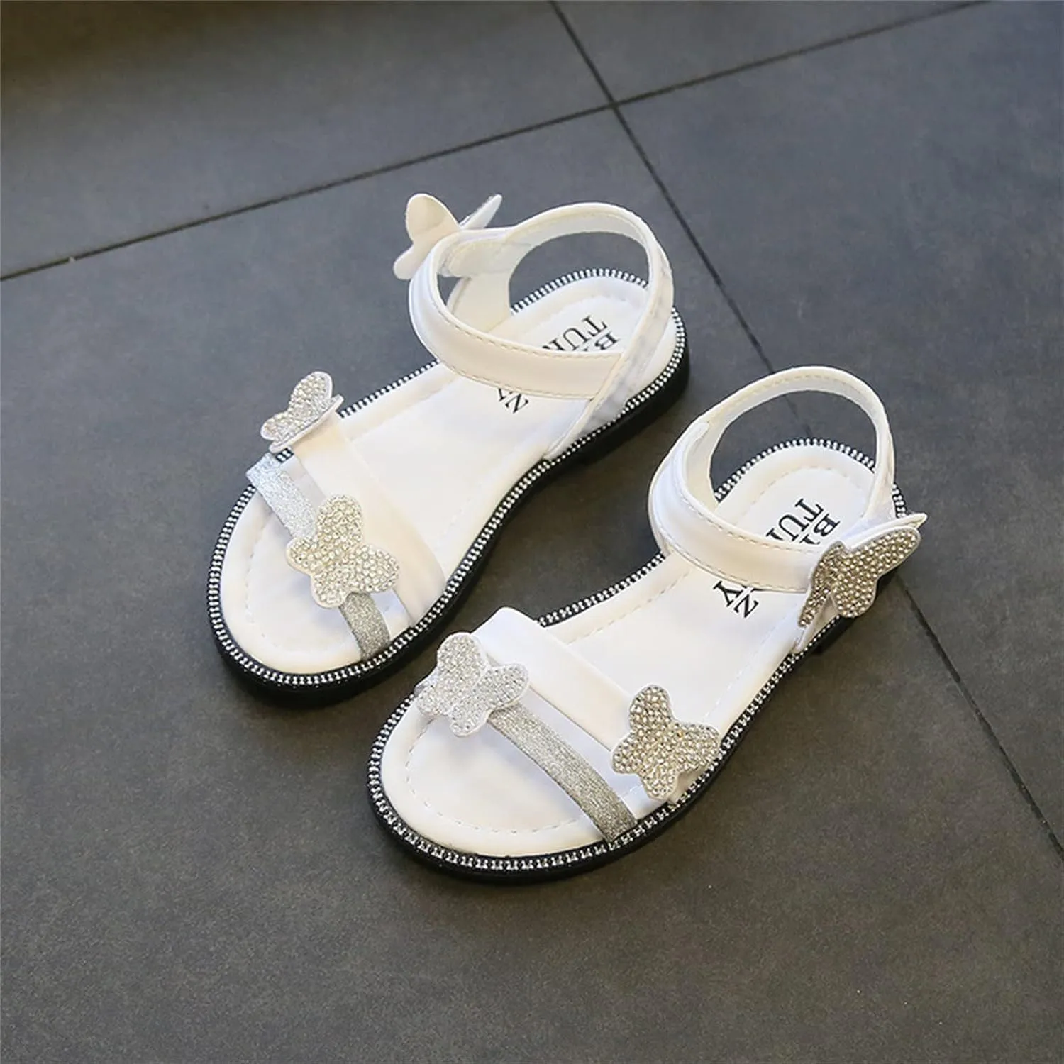 Toddler Girls Butterfly Sandals Summer Outdoor Closed Toe Soft Rubber Sole Beach Water Shoes Dress White Shoes