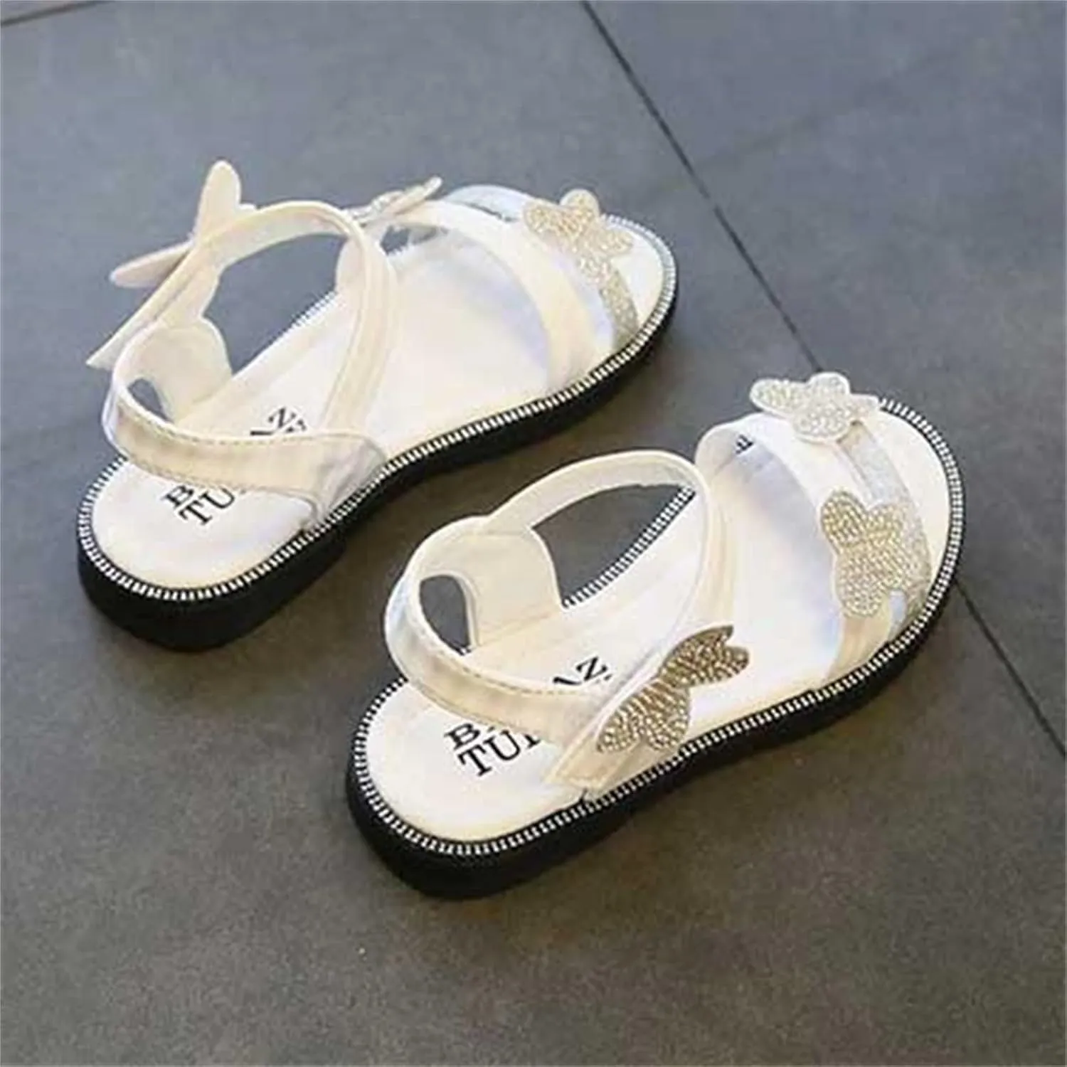Toddler Girls Butterfly Sandals Summer Outdoor Closed Toe Soft Rubber Sole Beach Water Shoes Dress White Shoes
