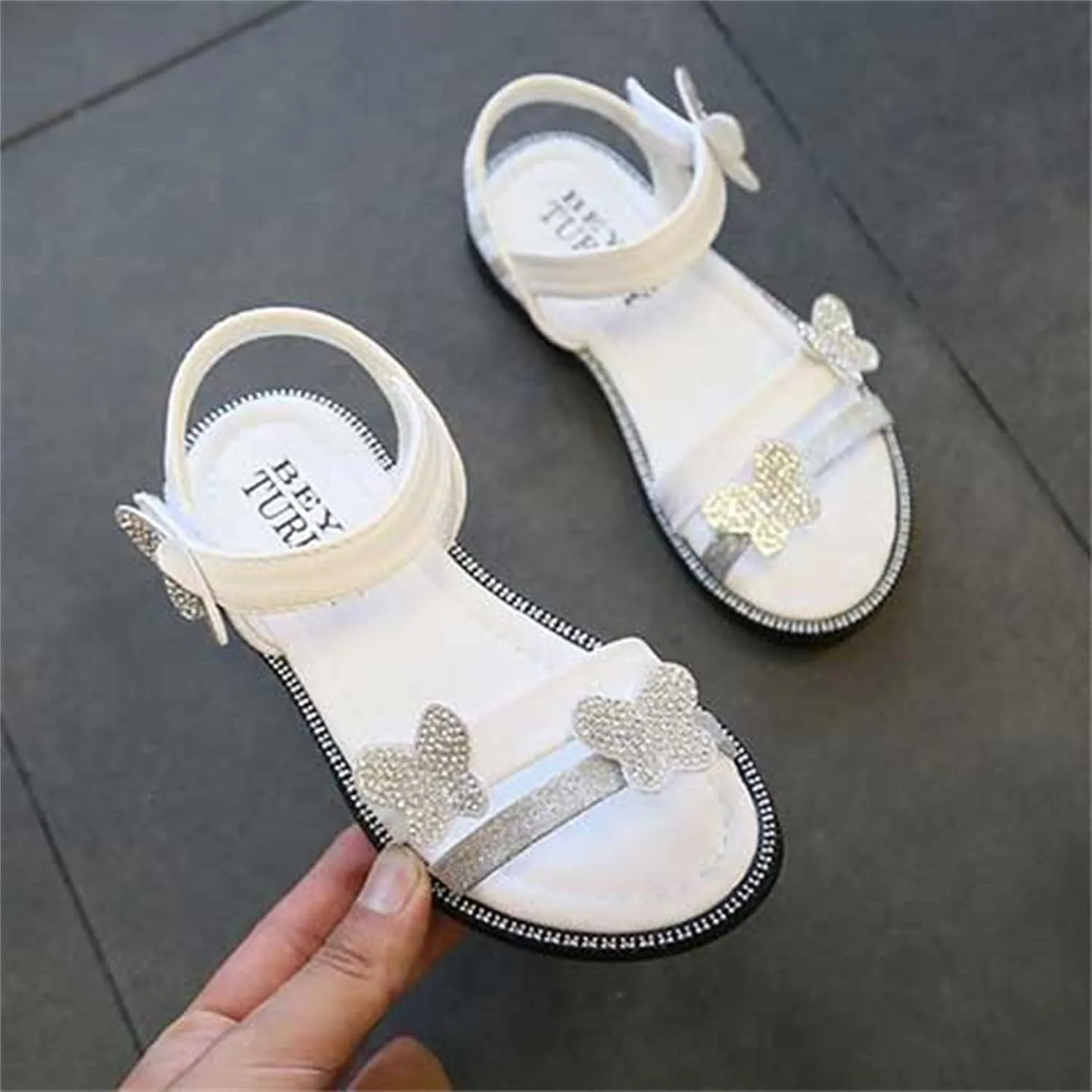 Toddler Girls Butterfly Sandals Summer Outdoor Closed Toe Soft Rubber Sole Beach Water Shoes Dress White Shoes