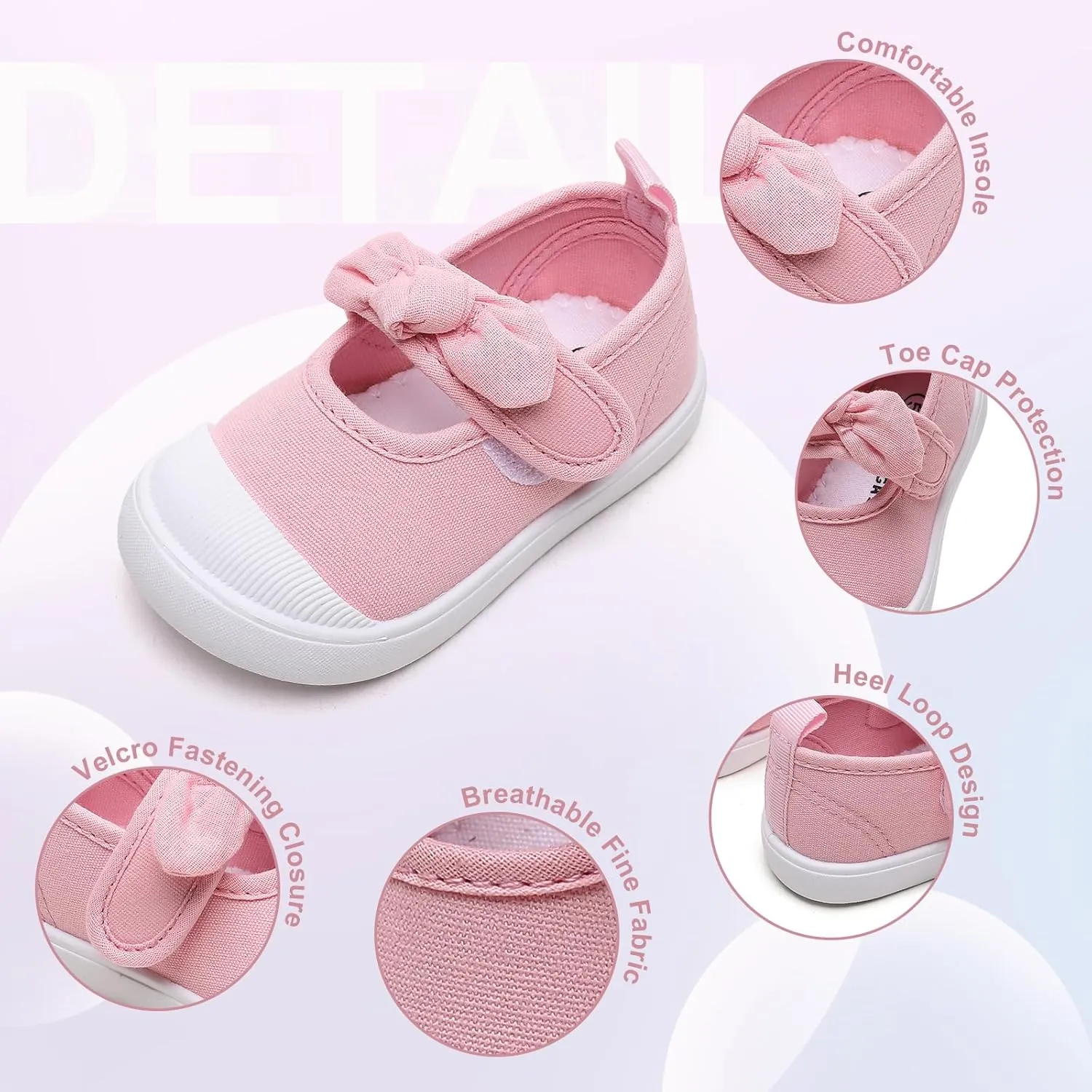 Toddler Girl's Canvas Sneakers Bowknot Mary Jane Flat Shoes for Kids School Uniform Shoes Dress Shoes