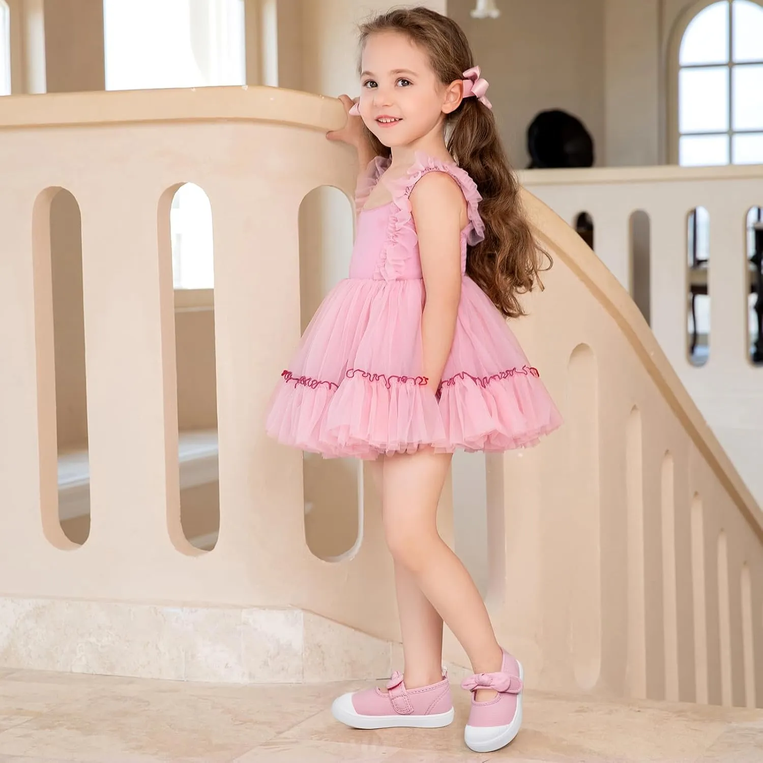 Toddler Girl's Canvas Sneakers Bowknot Mary Jane Flat Shoes for Kids School Uniform Shoes Dress Shoes