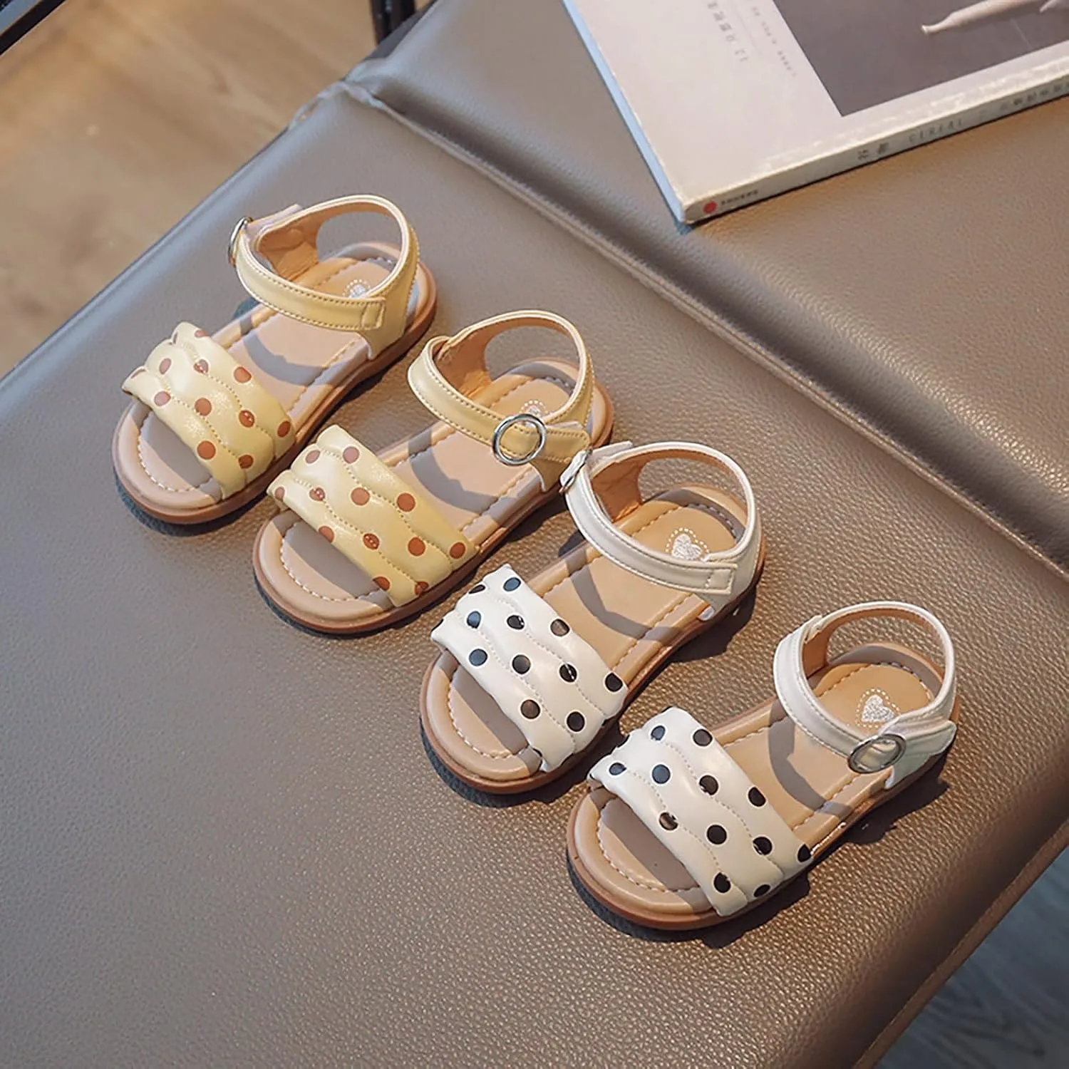Toddler Kid Girl Casual Hook & Loop Buckle Sandal Solid Bow Rubber Soft Sole Birthday Party Beach Flat Shoes