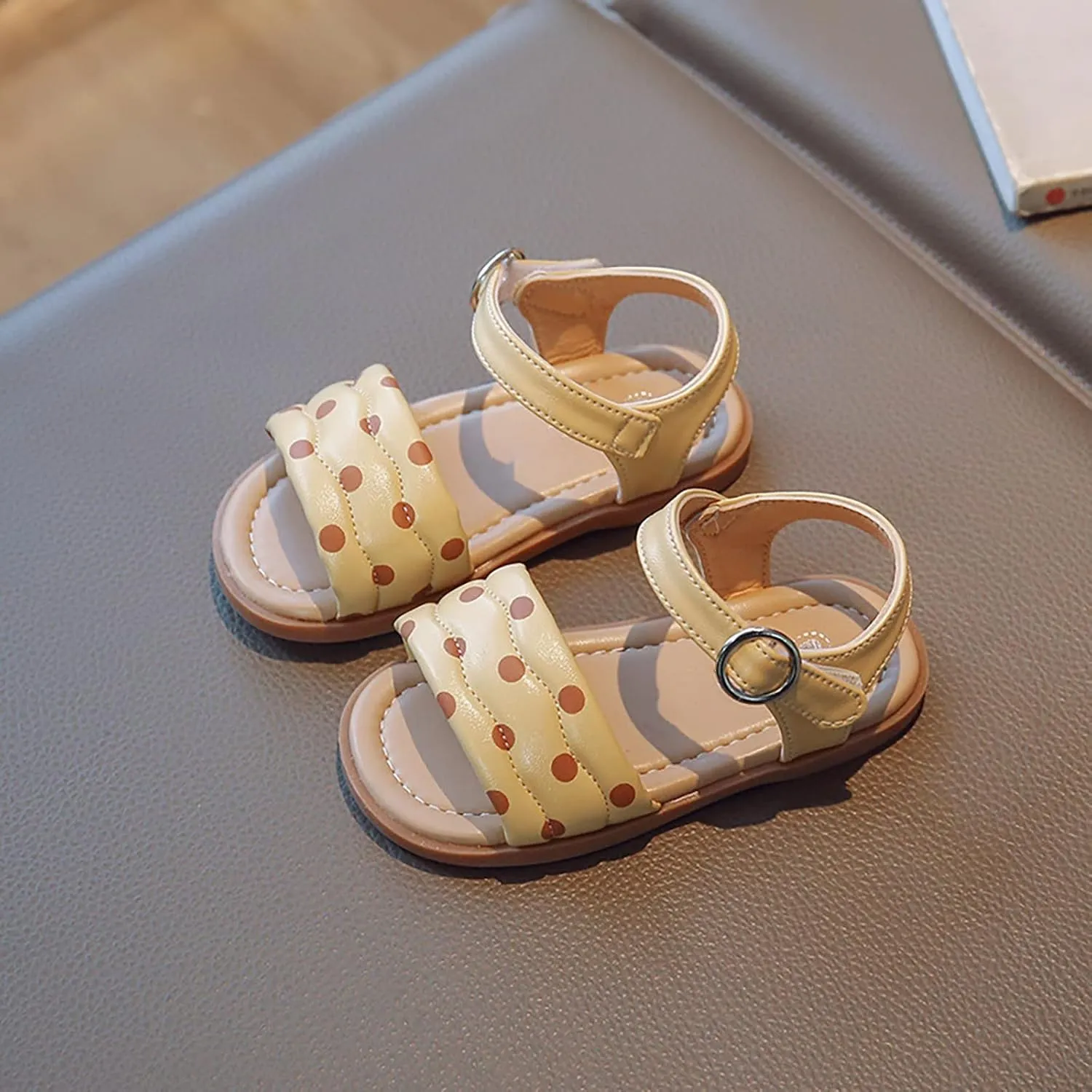 Toddler Kid Girl Casual Hook & Loop Buckle Sandal Solid Bow Rubber Soft Sole Birthday Party Beach Flat Shoes
