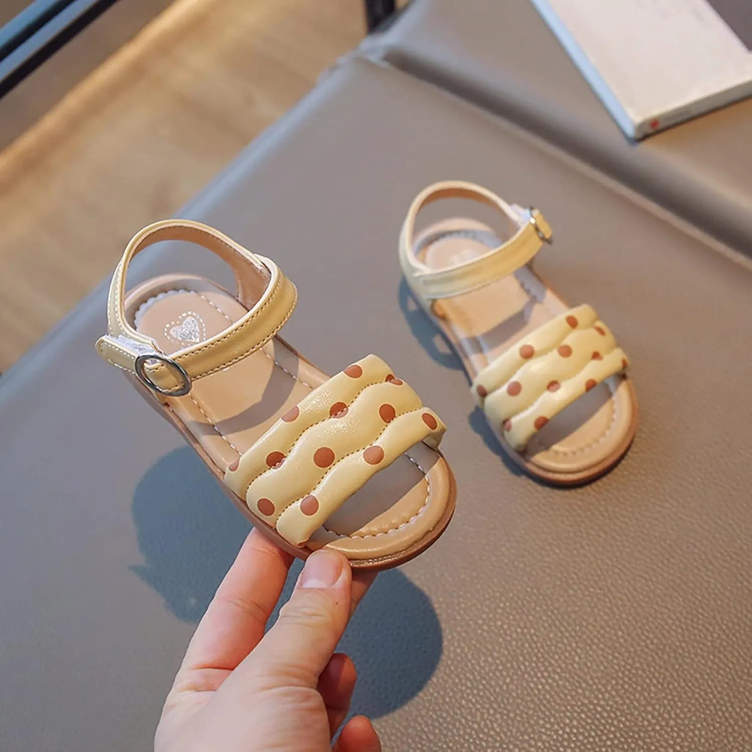 Toddler Kid Girl Casual Hook & Loop Buckle Sandal Solid Bow Rubber Soft Sole Birthday Party Beach Flat Shoes