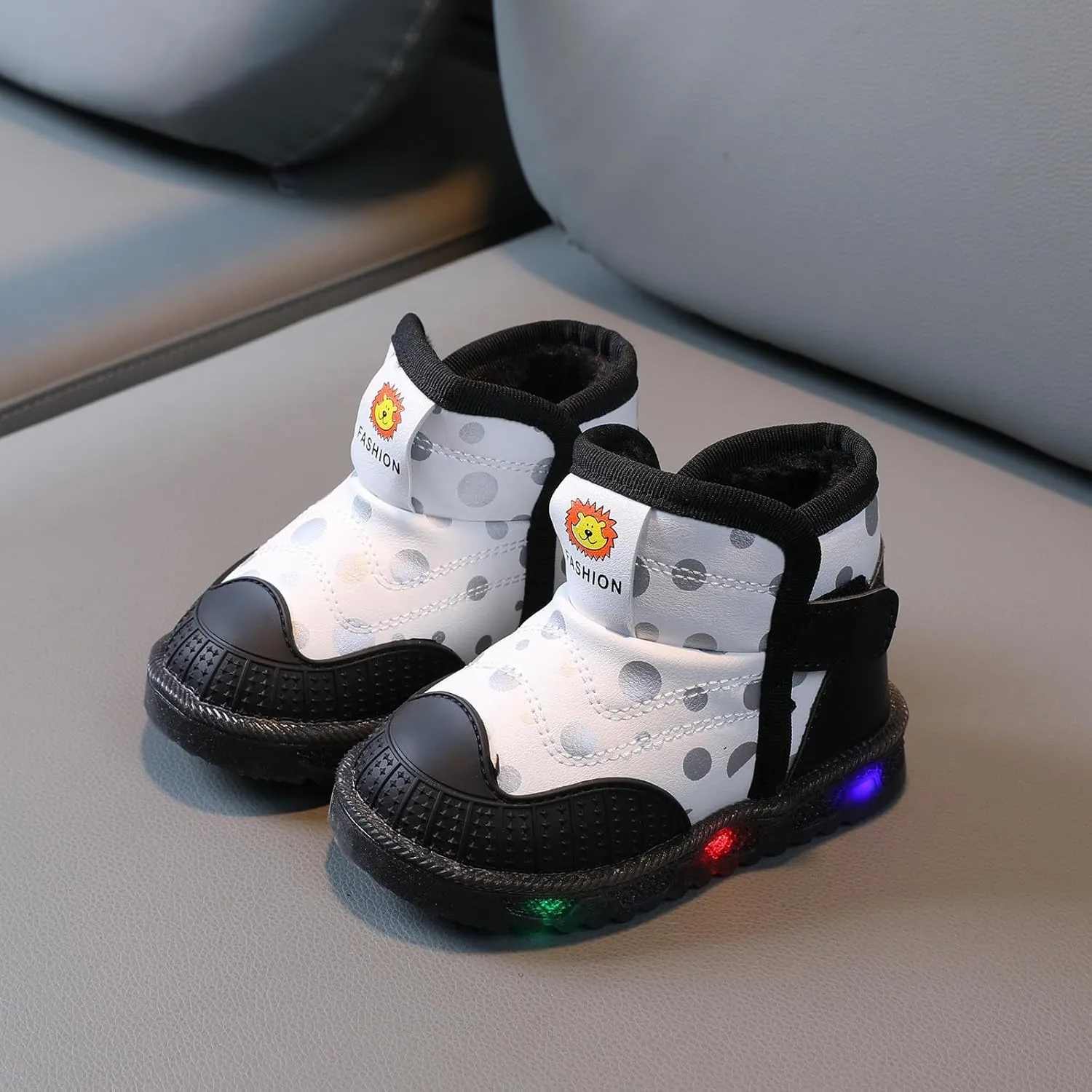 Toddler Non Slip Booties Boys Girls Lights Up Led Soft Sole Flat Shoes Fleece Cotton Lined Warm Boots Walking Shoes