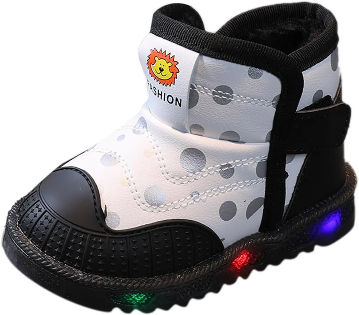 Toddler Non Slip Booties Boys Girls Lights Up Led Soft Sole Flat Shoes Fleece Cotton Lined Warm Boots Walking Shoes