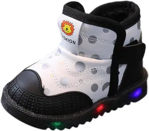 Toddler Non Slip Booties Boys Girls Lights Up Led Soft Sole Flat Shoes Fleece Cotton Lined Warm Boots Walking Shoes