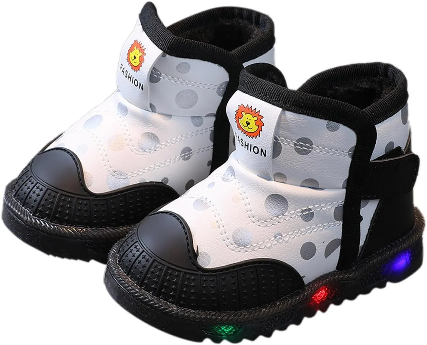 Toddler Non Slip Booties Boys Girls Lights Up Led Soft Sole Flat Shoes Fleece Cotton Lined Warm Boots Walking Shoes