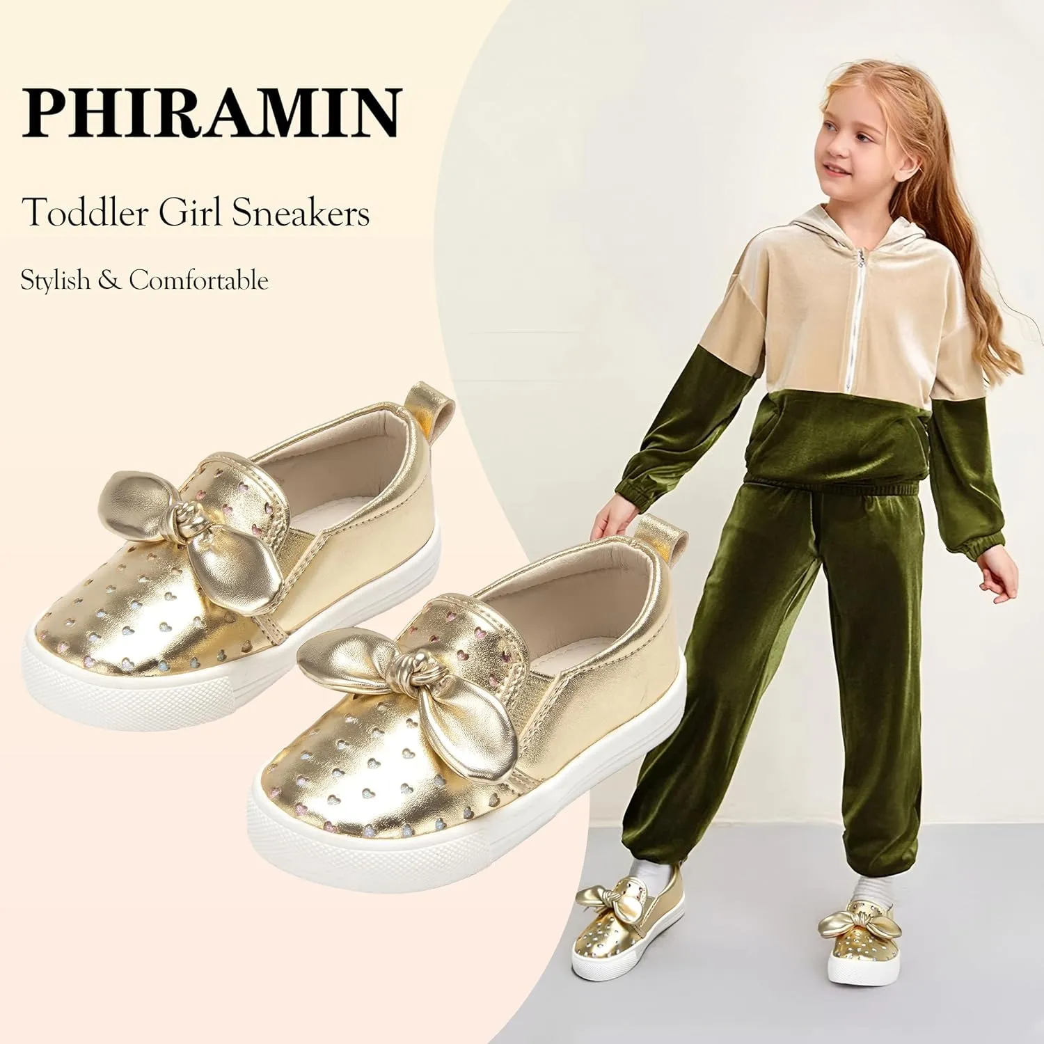 Toddler/Little Girls Sneakers-Slip On Glitter Sports Shoes for Running Walking