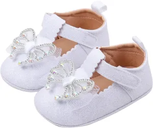 Toddlers Newborn Baby Girls Mary Jane Dress Shoes Infant Bowknot Soft Sole Baptism Christening Shoes Wedding