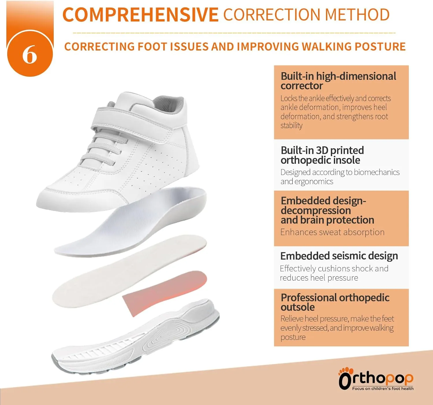 Toddlers Orthopedic Corrective AFO Thick Sole Shoes with Ankle and Arch Support for Girls and Boys